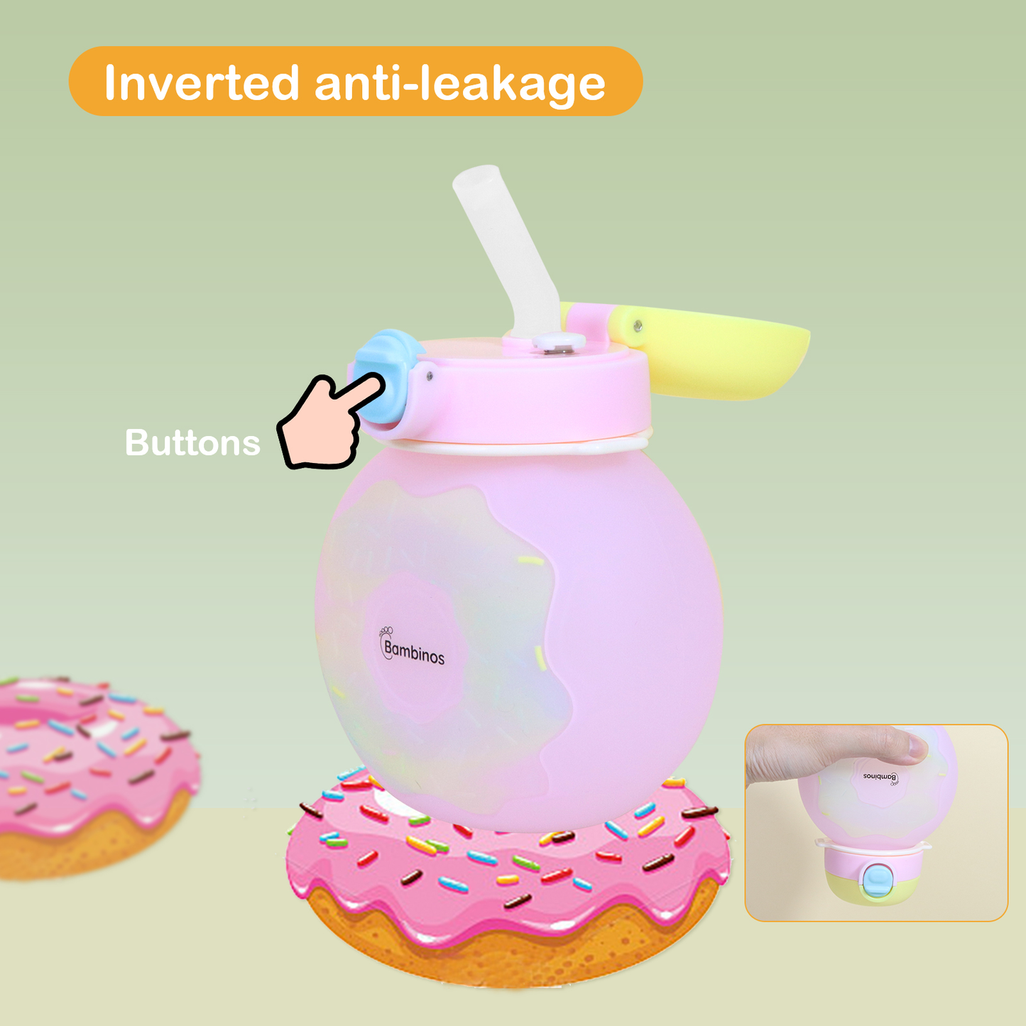 Bambinos Kids Donut Water Bottle Silicone Collapsible BPA-FREE