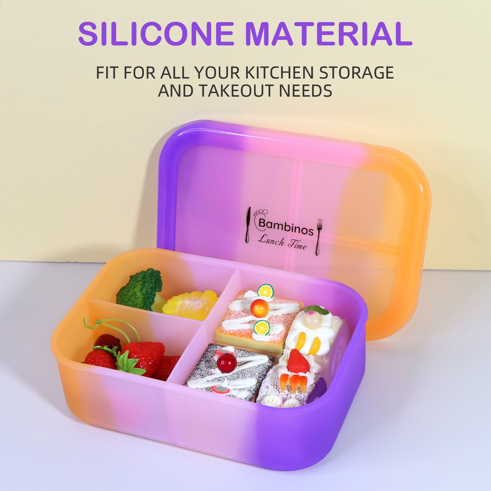 Bambinos silicone bento box with compartments and lid