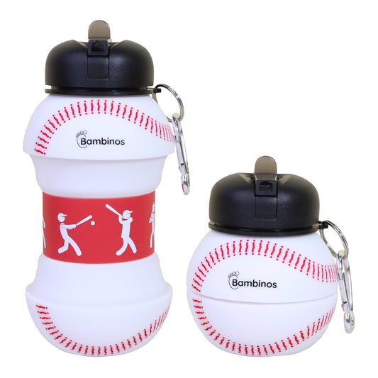 Bambinos Kids Baseball Water Bottle Silicone Collapsible BPA-FREE