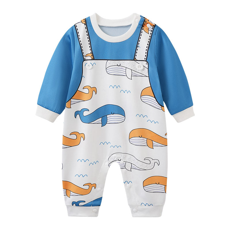 Blue and White  Whale Print Babysuit Romper