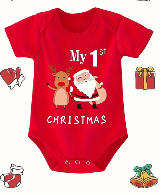 Baby Vest “1st Christmas” Smock Dress – 100% Cotton Newborn & Infant Snap-Button Outfit