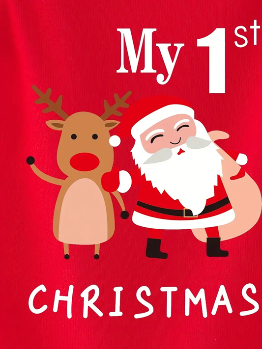 Baby Vest “1st Christmas” Smock Dress – 100% Cotton Newborn & Infant Snap-Button Outfit