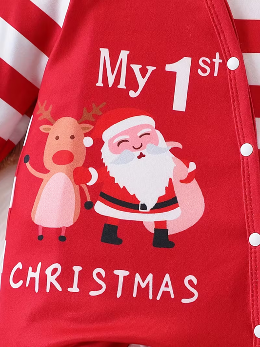 Long-Sleeve Christmas Bodysuit with Santa & Reindeer Print – Baby Romper for Newborns & Infants