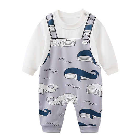 Grey and White  Whale Print Babysuit Romper