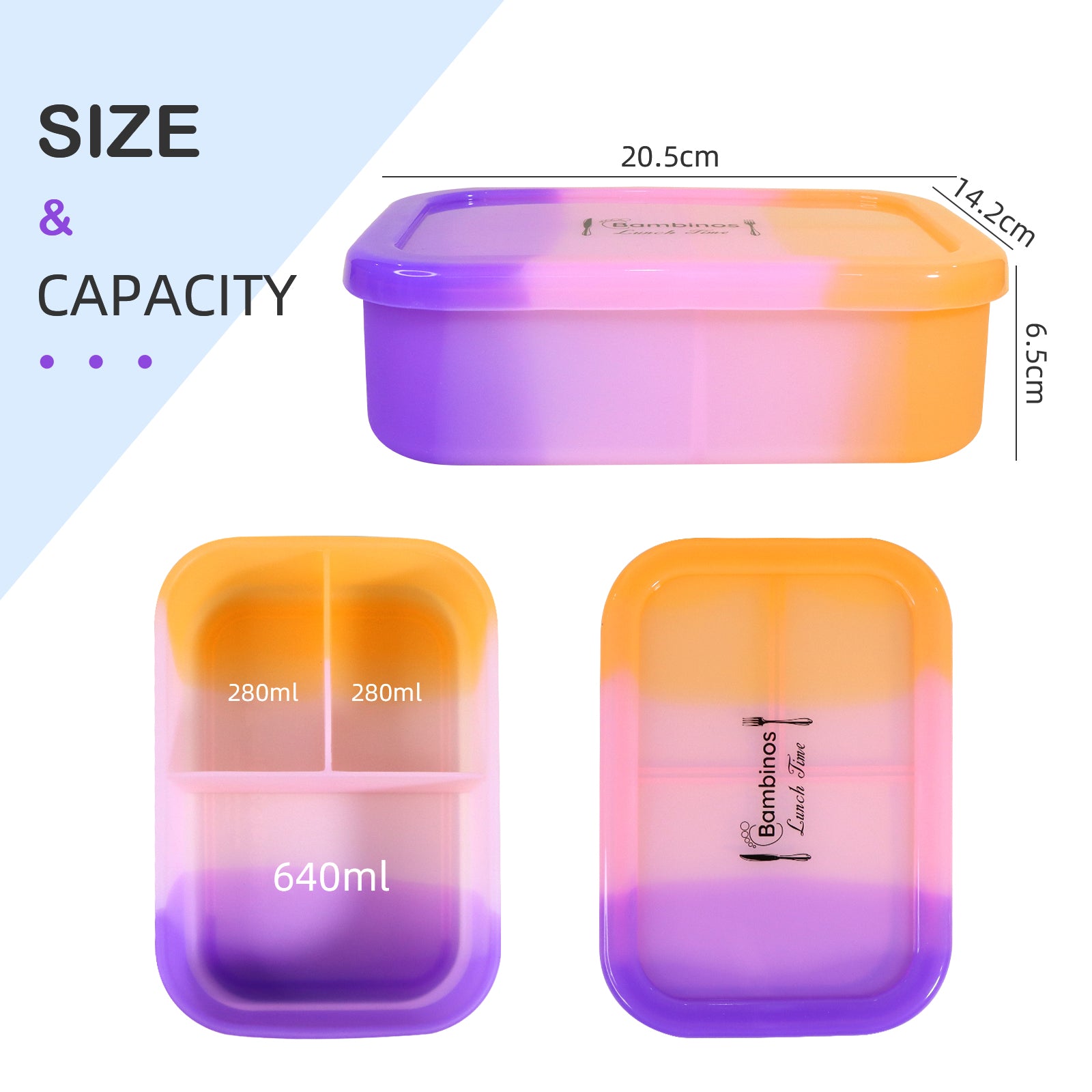 Healthy kids lunch packed in silicone bento box on kitchen counter