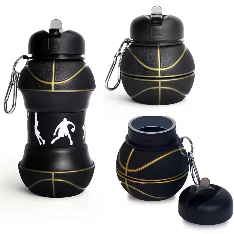 Bambinos Kids Basketball Water Bottle Black Collapsible BPA-FREE