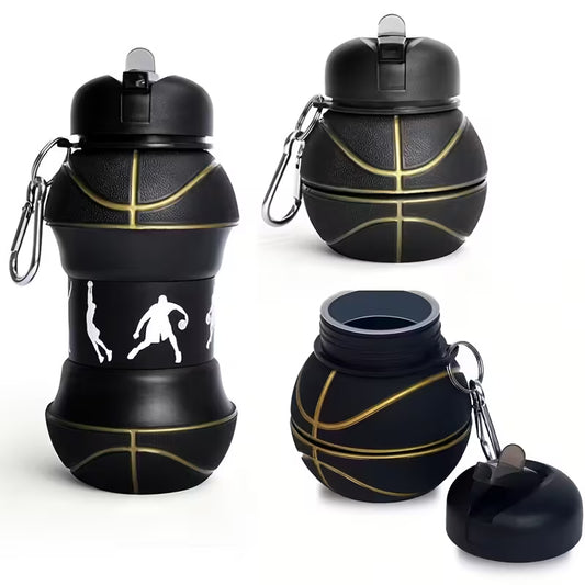 Bambinos Kids Basketball Water Bottle Black Collapsible BPA-FREE