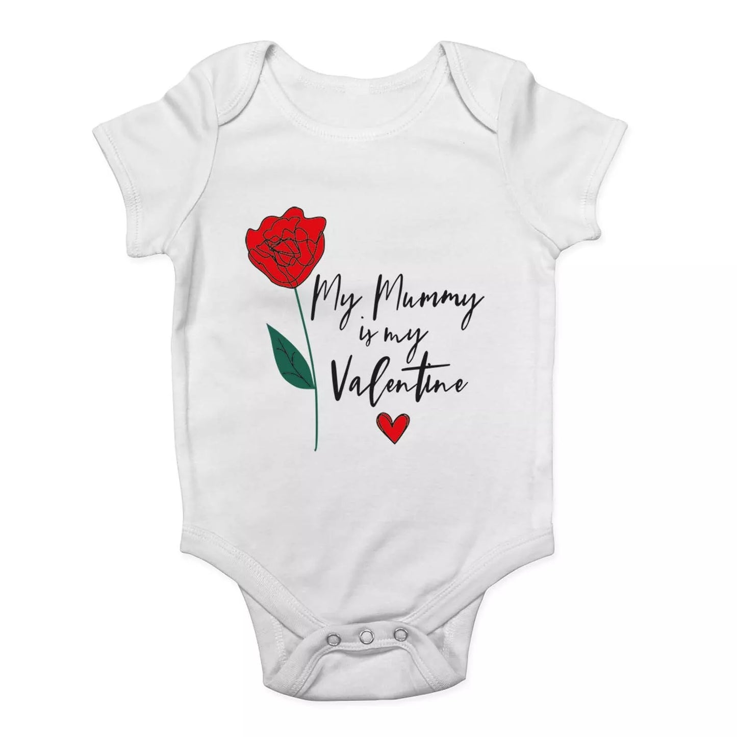 “Mummy Is My Valentine” Rose Baby Grow Vest — Unisex Baby Bodysuit | Mother’s Day / Valentine Gift