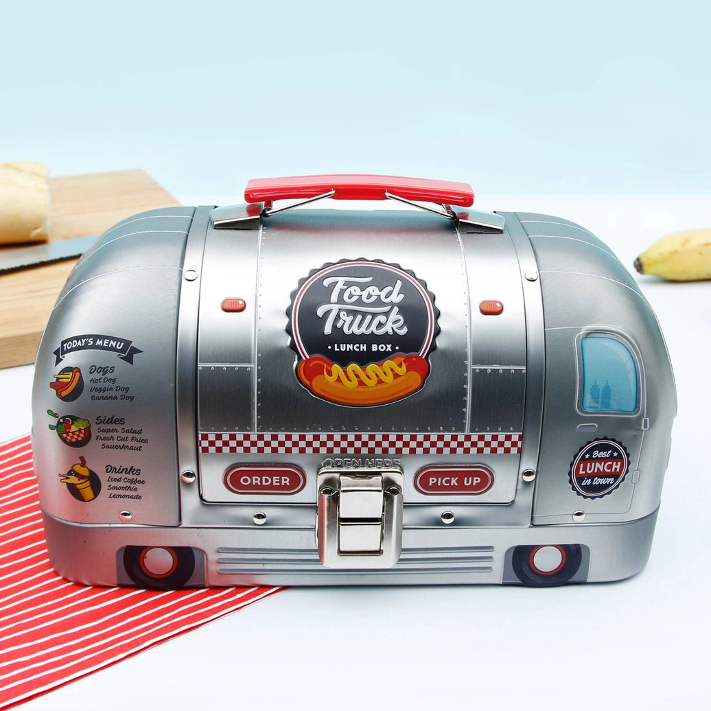 Retro food truck design metal lunch box for kids and adults