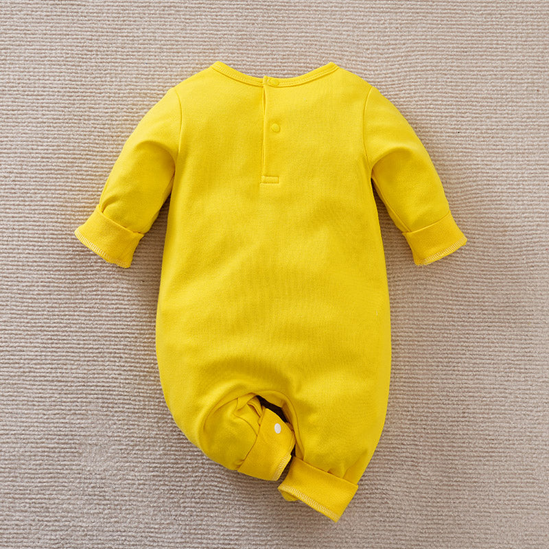 Baby Unisex Yellow Elephant Romper – Cute Long Sleeve Cotton Sleepsuit with Pocket | Multiple Sizes & Variants