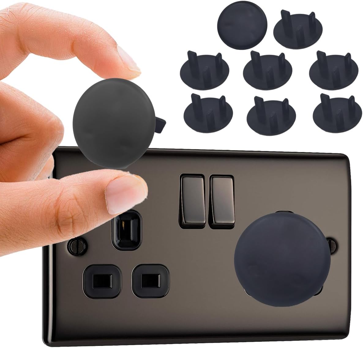 Baby proofing plug socket covers black value pack 10