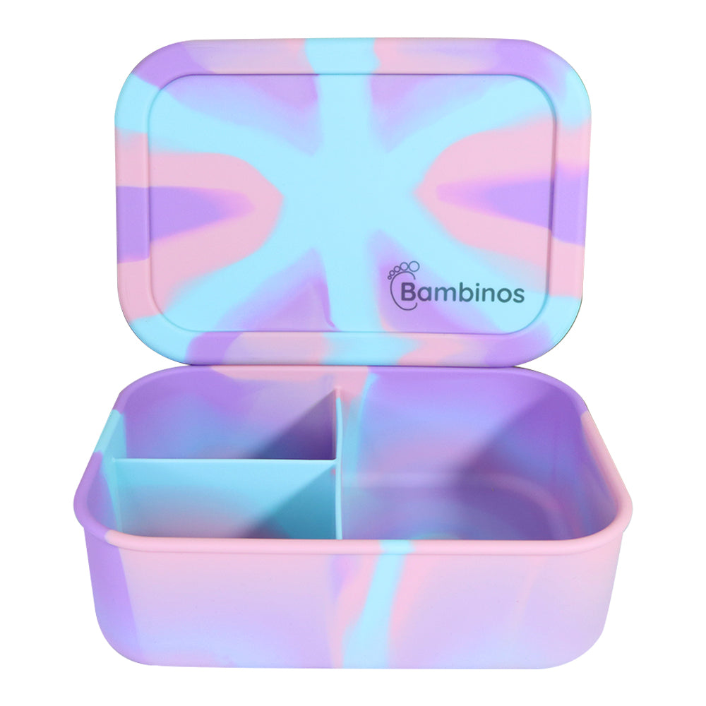 Fun, durable & reusable silicone lunch box with compartments.