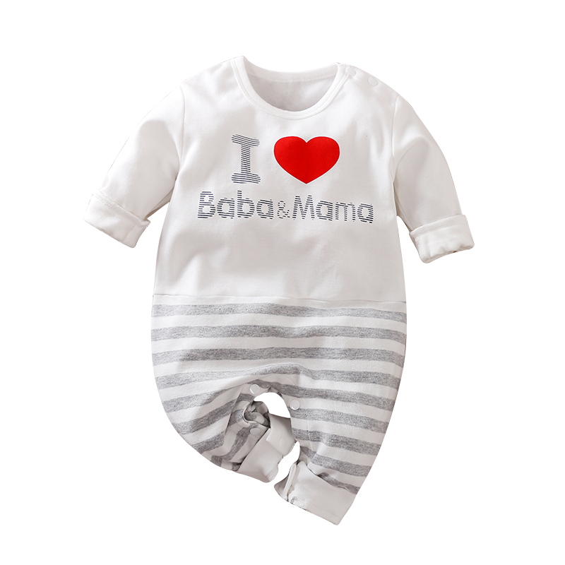 White and Grey striped Baby Romper with a Red heart