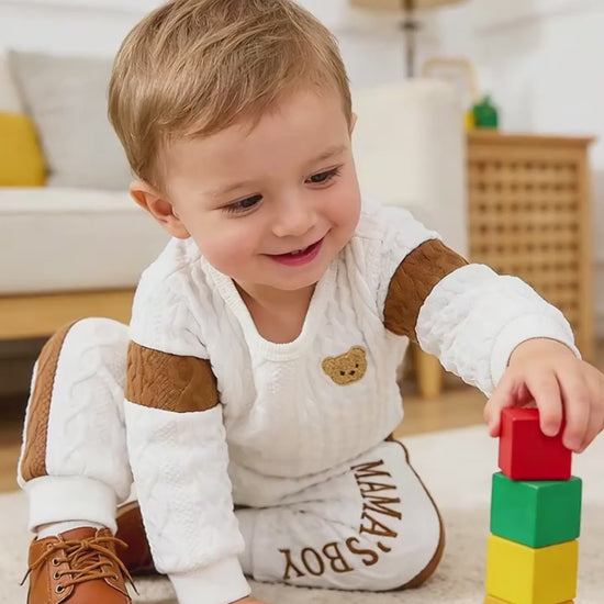 Embroidered Baby Romper “Mom’s Boy” – front view