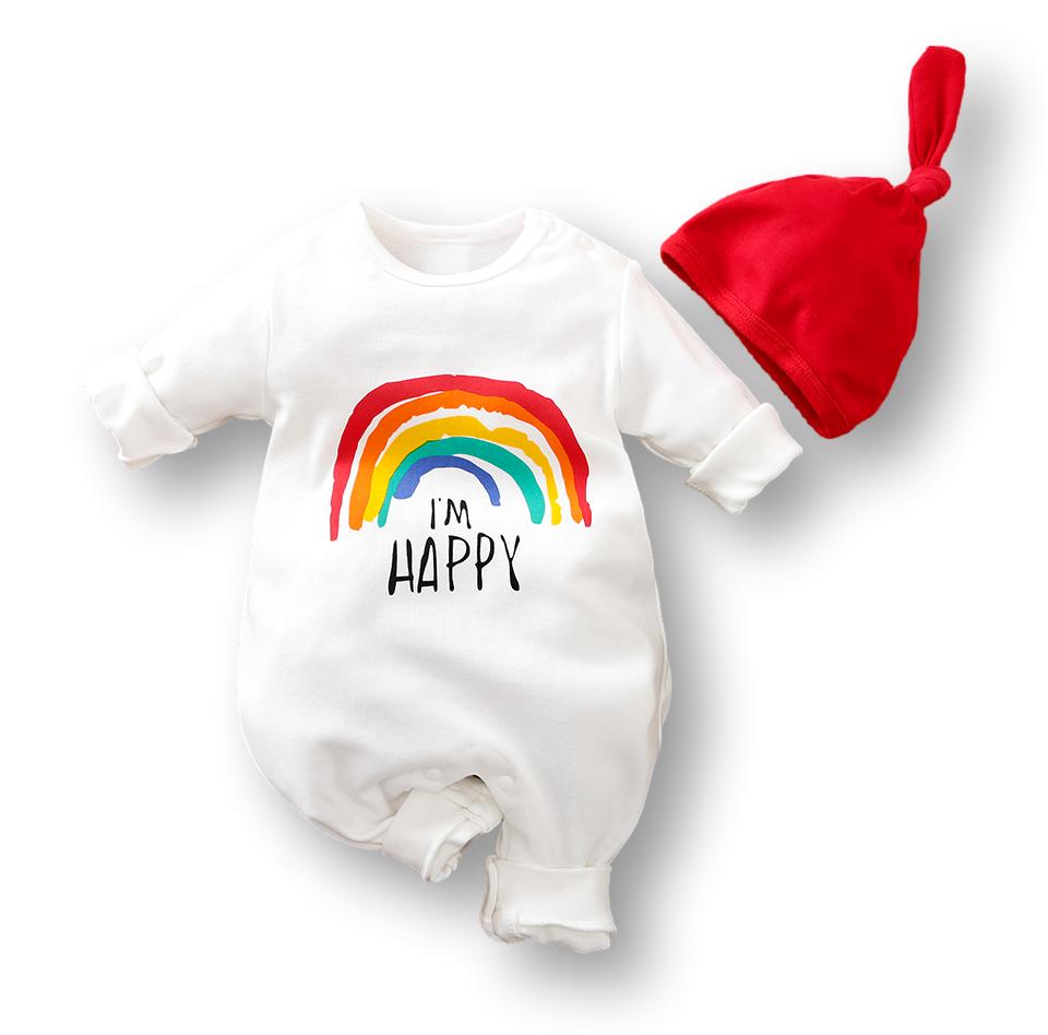Happy Rainbow Romper with Free Hat